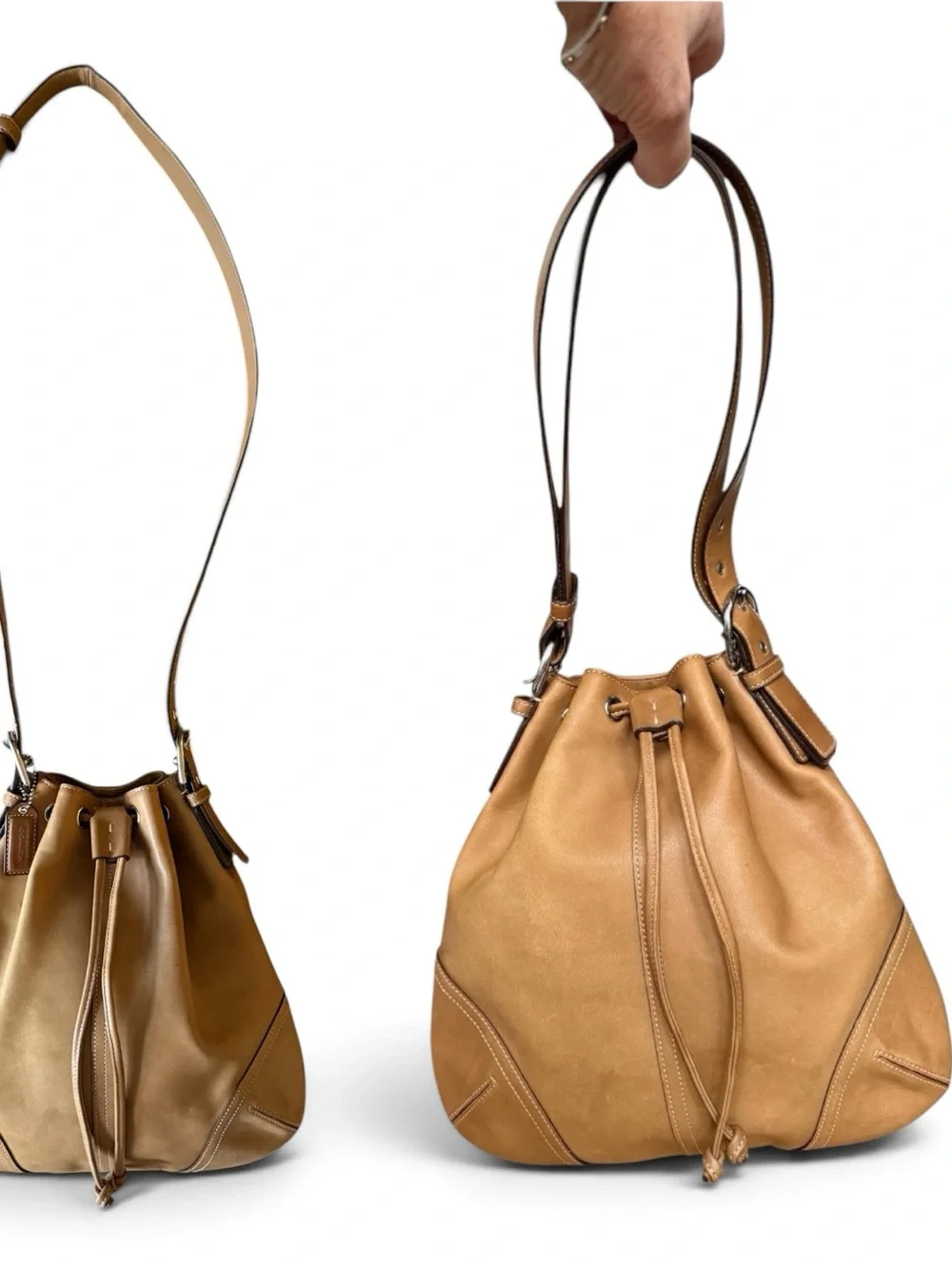 🎀 VINTAGE COACH DRAWSTRING BUCKET BAG | TAN LEATHER | AUTHENTIC 2004